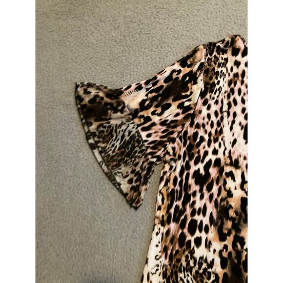 Adele & May Top 3X Animal Leopard Art Flare Short Sleeve Stretch Pink Black - Picture 6 of 16